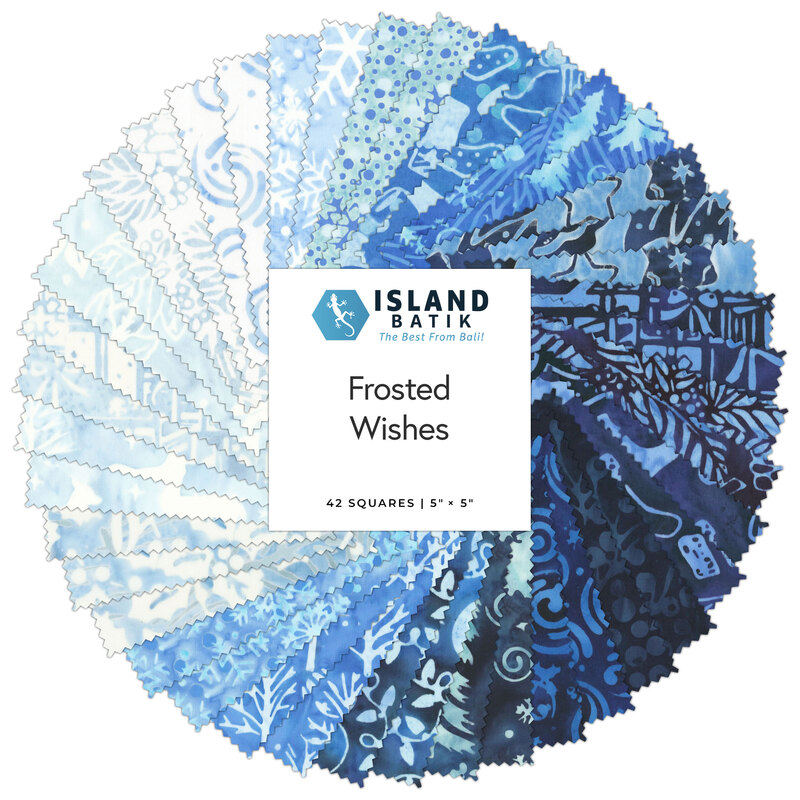 A spiral fabric collage featuring Winter Batik fabric from the collection Frosted Wishes.