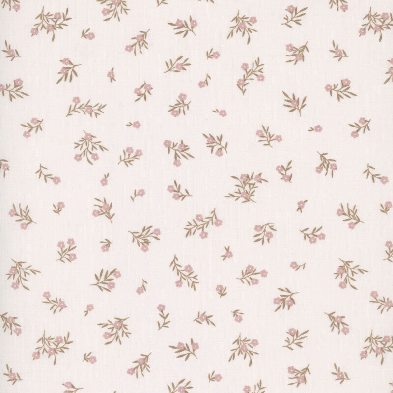 Small, pale pink flowers tossed on a light cream background.