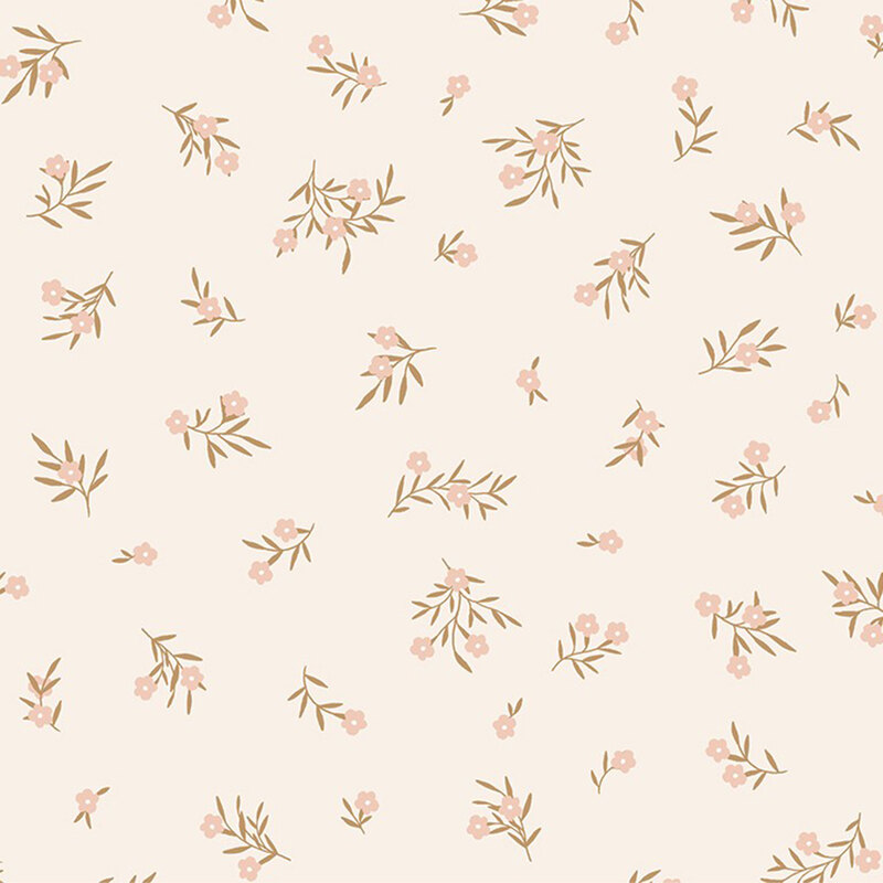 Small, pale pink flowers tossed on a light cream background.