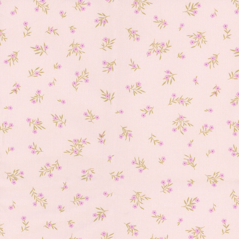 Small, bright pink flowers tossed on a pale rose background.