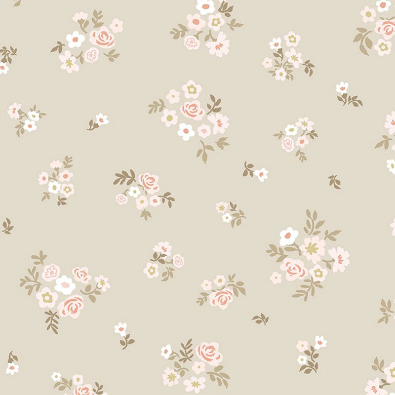 Light sage green fabric featuring bouquets of small flowers and roses.