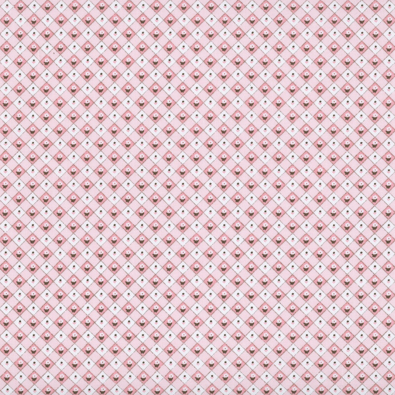 Pink and white diagonal gingham with tiny flower buds.