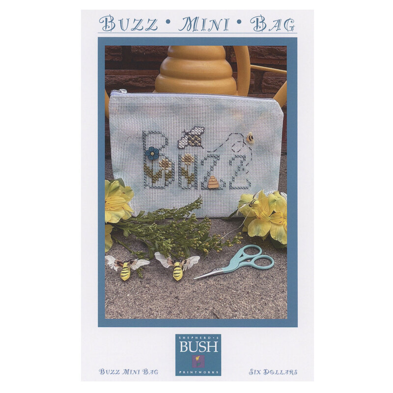 The front of the Buzz Mini Bag cross stitch pattern by Shepherds Bush.