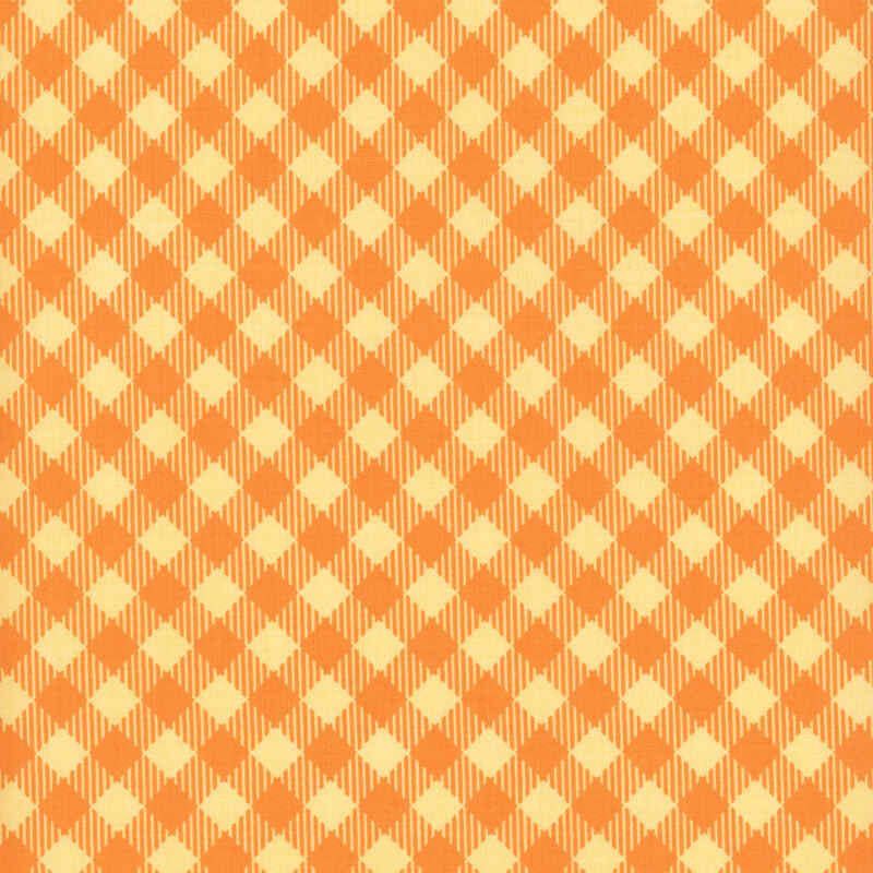 orange gingham fabric with a vertical stripe design