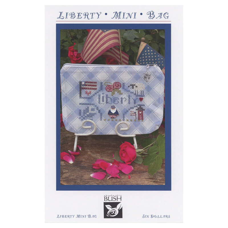 The front of the Liberty Mini Bag cross stitch pattern by Shepherds Bush.