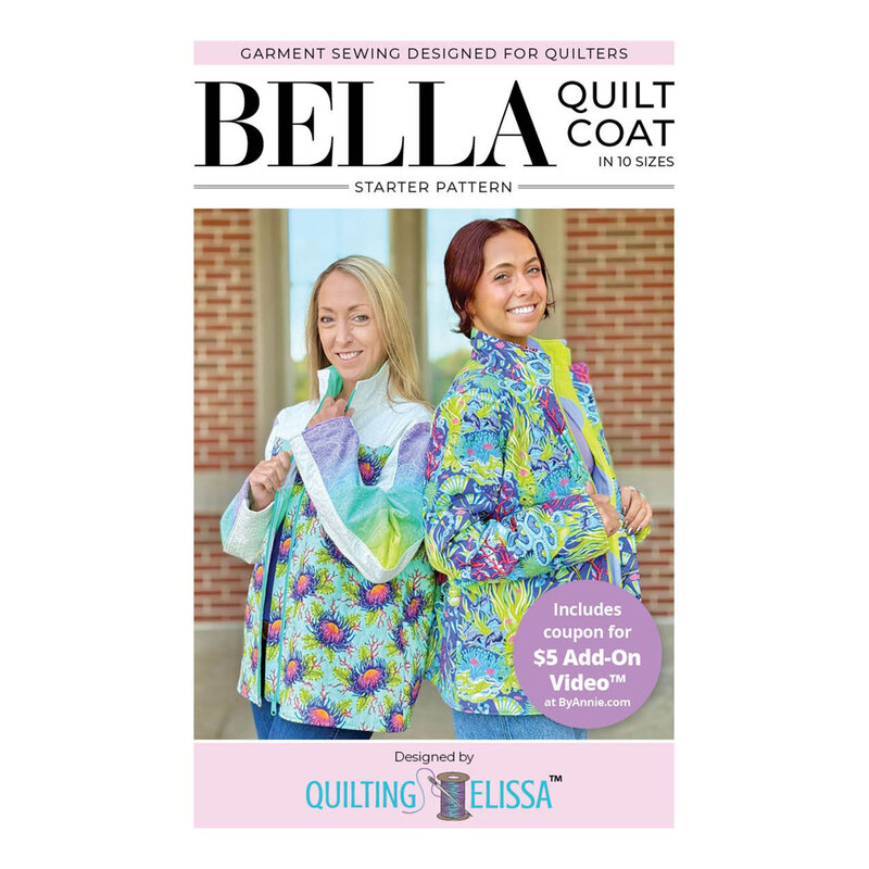 Front of the pattern booklet featuring two models wearing the two views of the quilt coat, along with the title and designer information