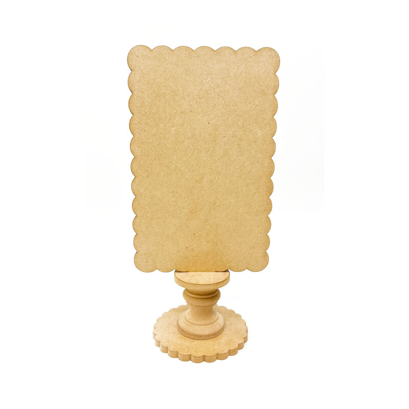 The Simply Scallop Rectangle Pedestal Frame, unpainted and isolated on a white background.
