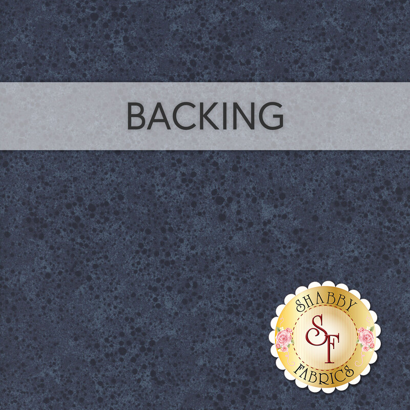 A dark denim blue swatch of fabric with a tonal grunge and paint splatter effect. A transparent banner at the top reads "Backing."