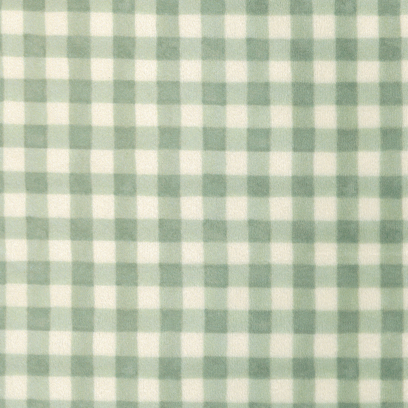 Cream fabric with a timeless soft green gingham pattern.