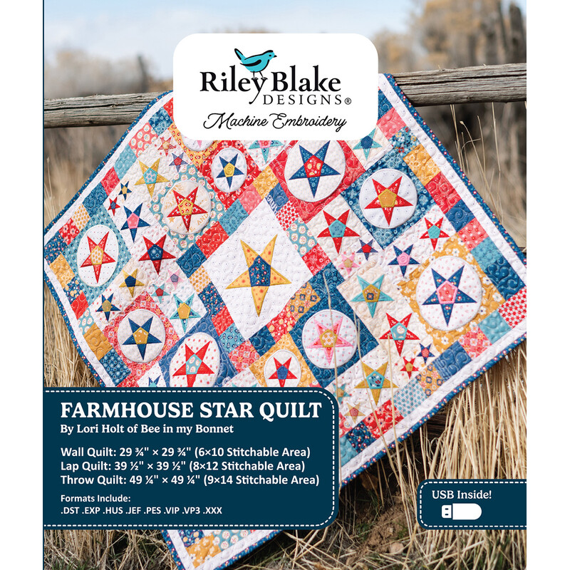 Americana Farmhouse Star Quilt Machine Embroidery USB