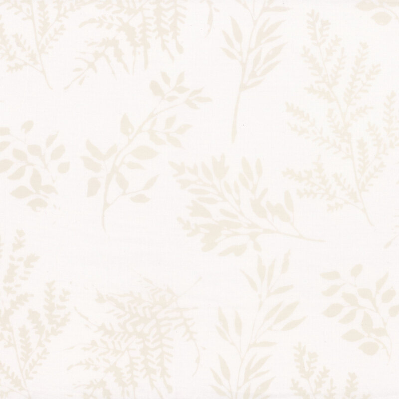 Oyster white fabric tossed with light cream leaves.