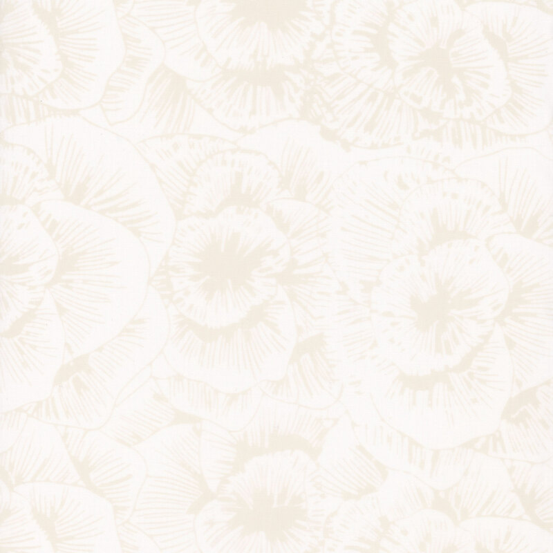 Oyster white fabric packed with light cream floral blooms.