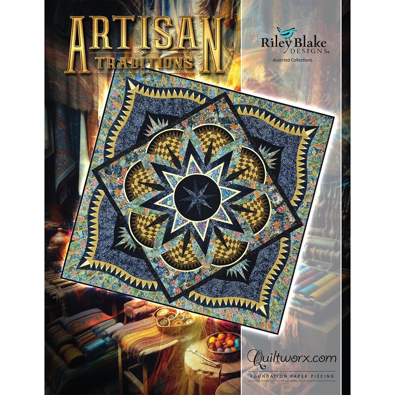 Cover of a quilting pattern featuring a star-shaped design with intricate floral and geometric motifs.