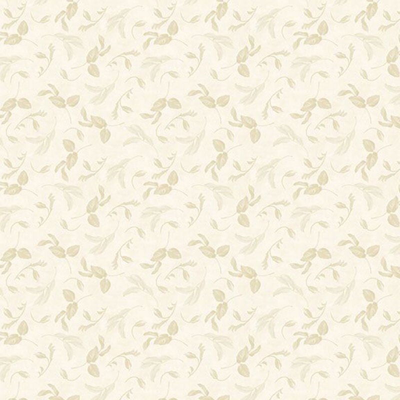 Cream fabric with a tonal pattern of beige leaves and stems