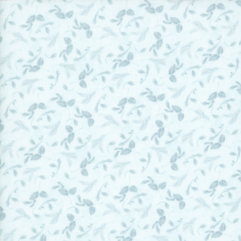 Baby blue fabric with a tonal pattern of blue leaves and stems