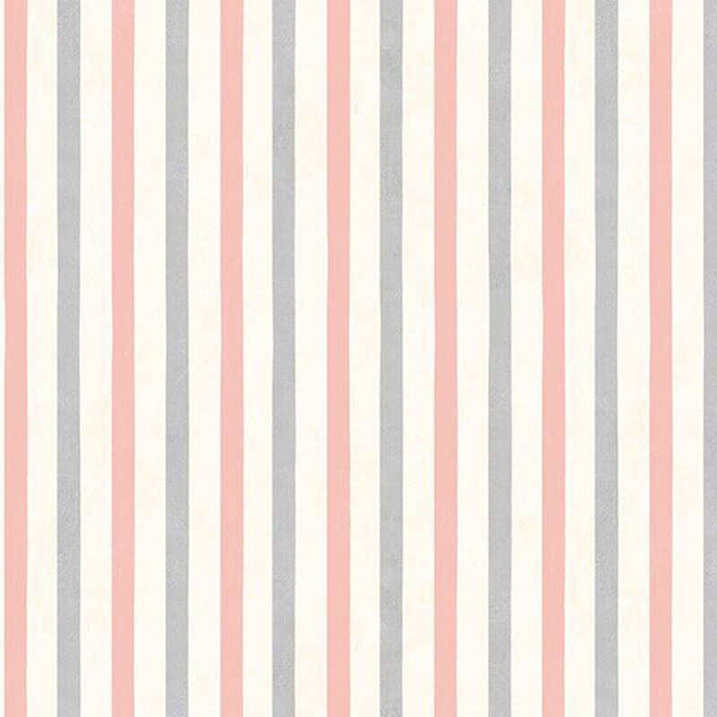 White fabric with gray and salmon pink stripes
