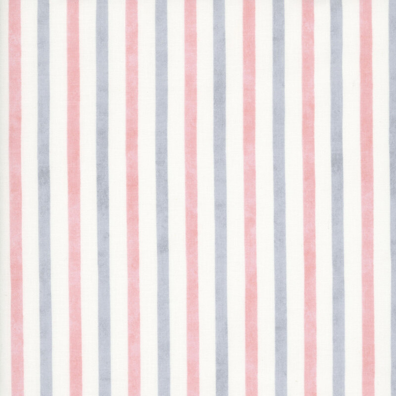 White fabric with gray and salmon pink stripes