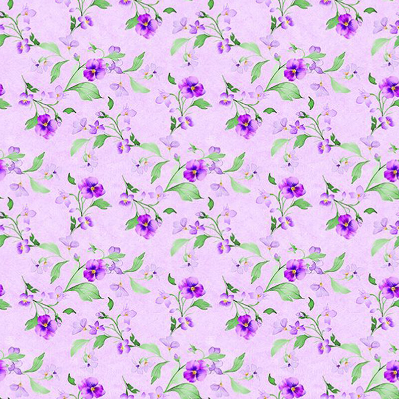 Purple with features a dense, all-over pattern of small florals and leaves.