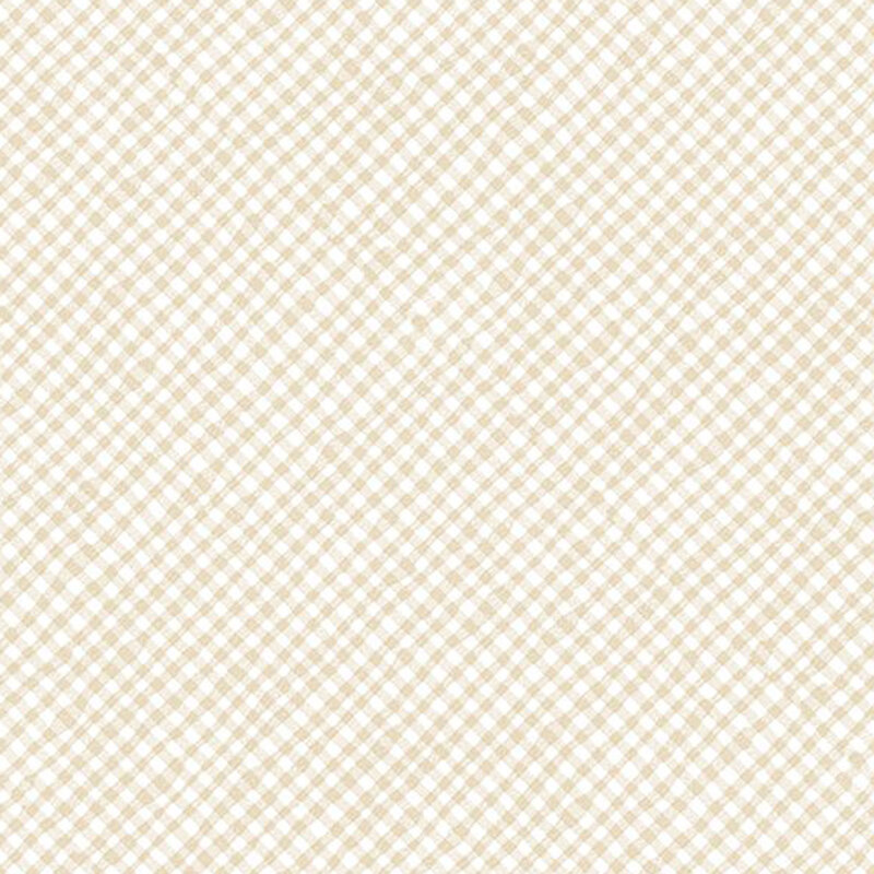 Cream fabric with an irregular tonal gingham pattern with subtle variations in scale and texture.