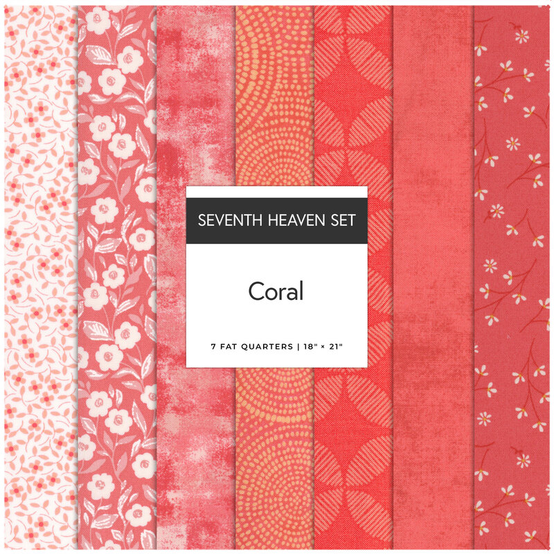 A collage of 7 cream and coral fat quarters