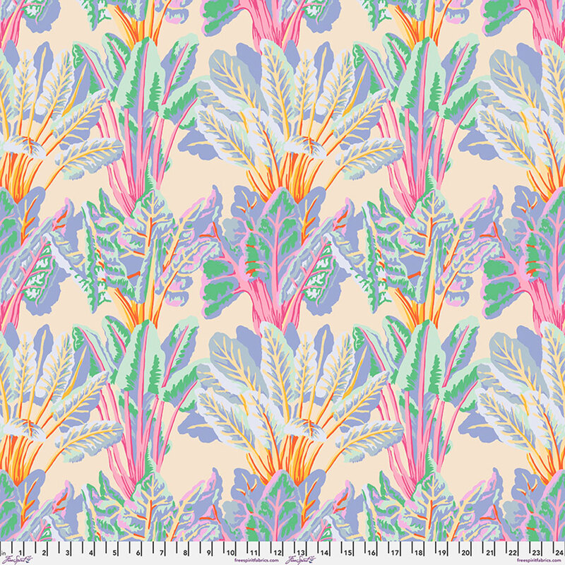Garden chard inspired design in bright pastel colors on a cream background.