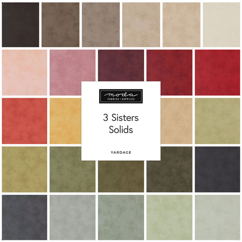 Collage of fabrics in the collection in muted rainbow tones with a mottled linen texture