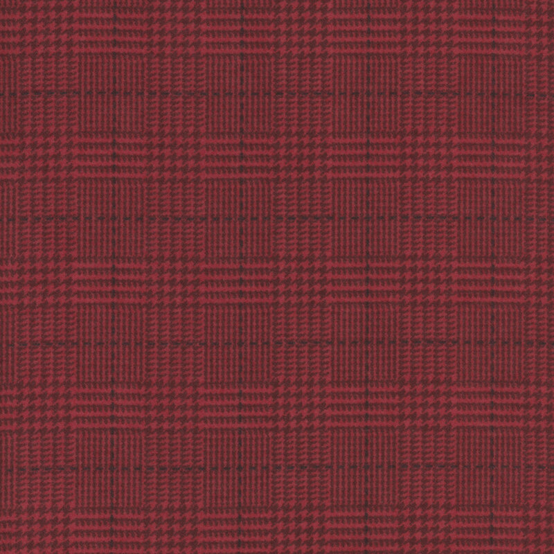 Crimson fabric with a tonal dark red plaid pattern 