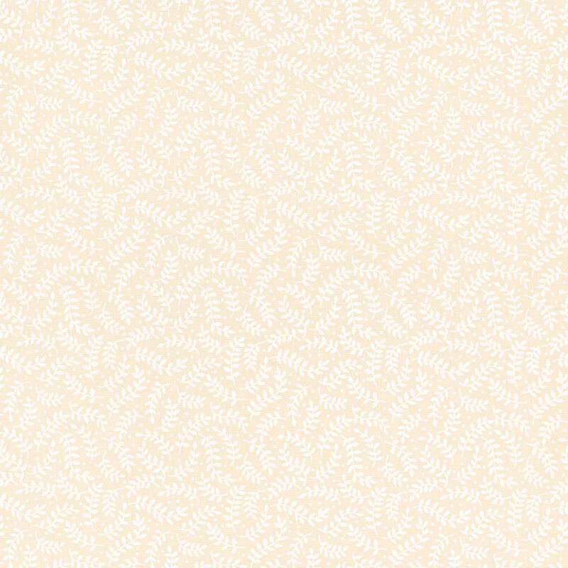 White leafy vines on cream fabric.