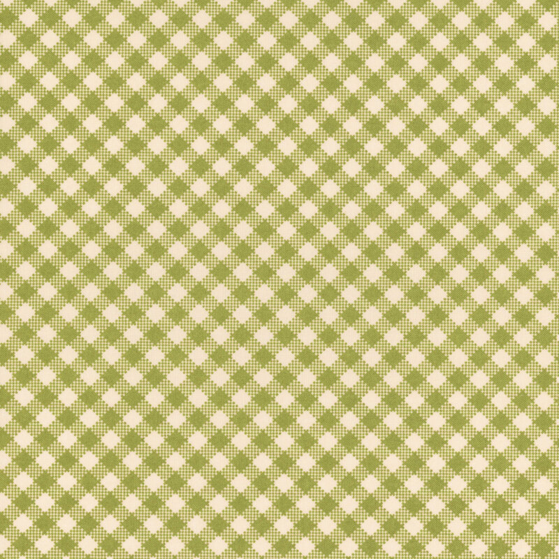 Green gingham pattern on cream fabric.