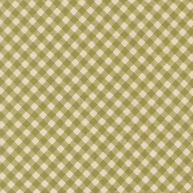 Green gingham pattern on cream fabric.