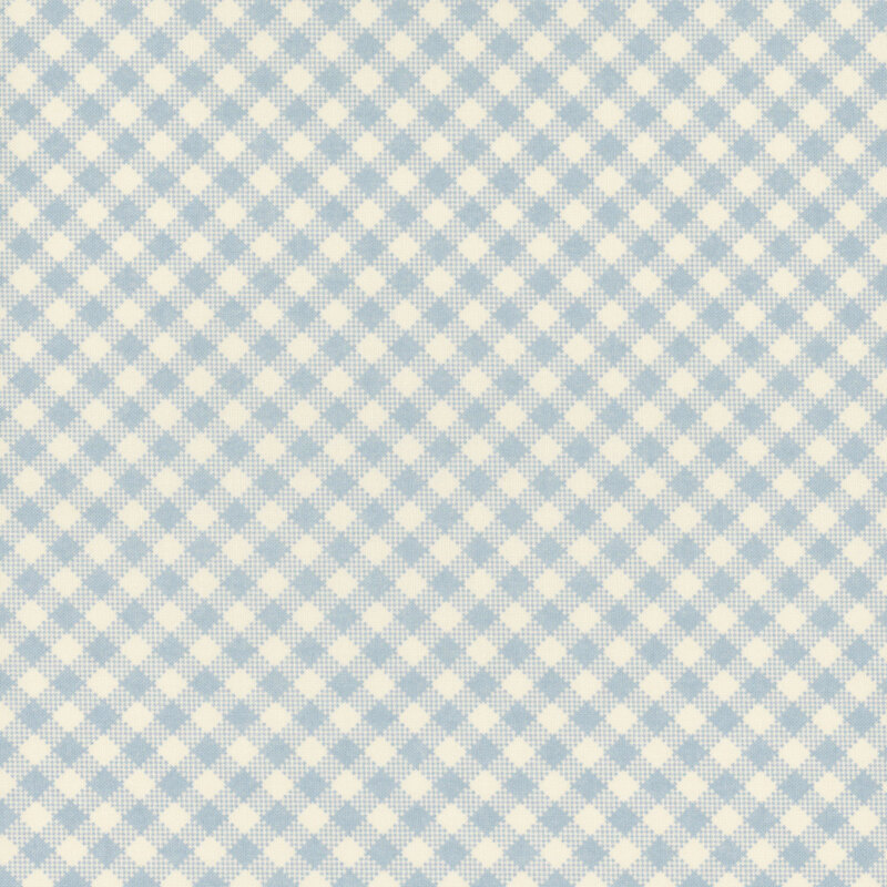 Blue gingham on cream fabric.