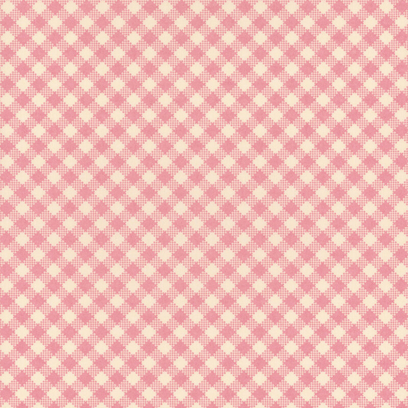 Pink gingham on cream fabric.
