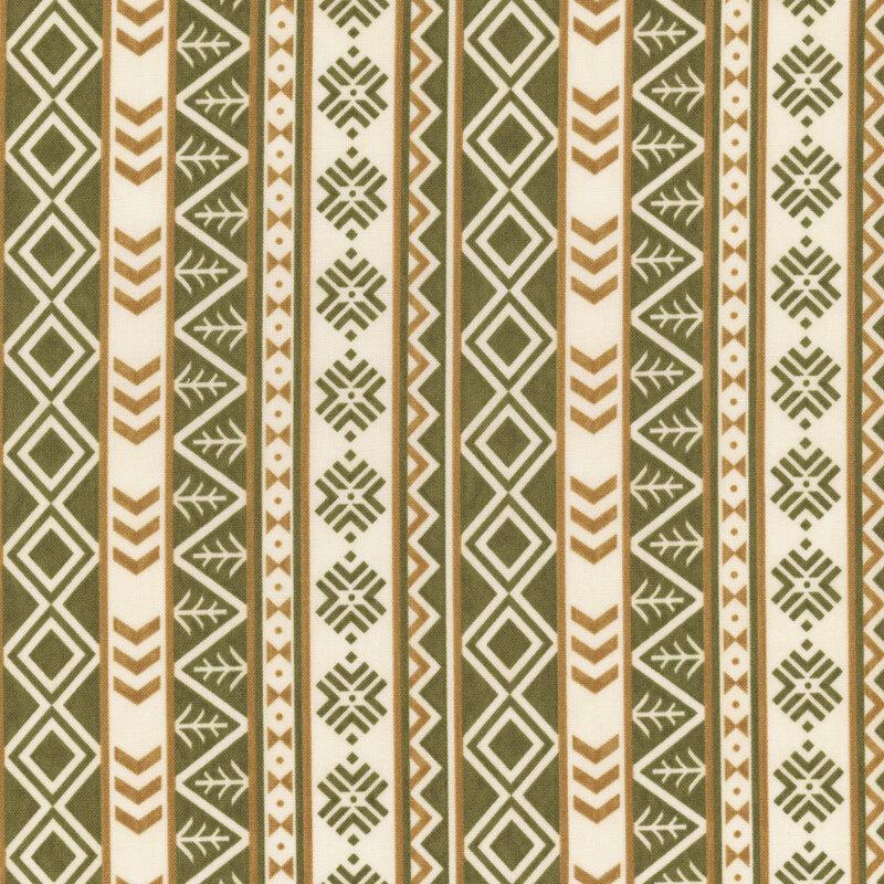 Green fabric with a pattern of various forest animal tracks. 