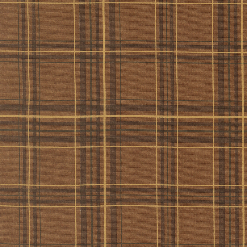 Brown fabric with a classic plaid pattern.