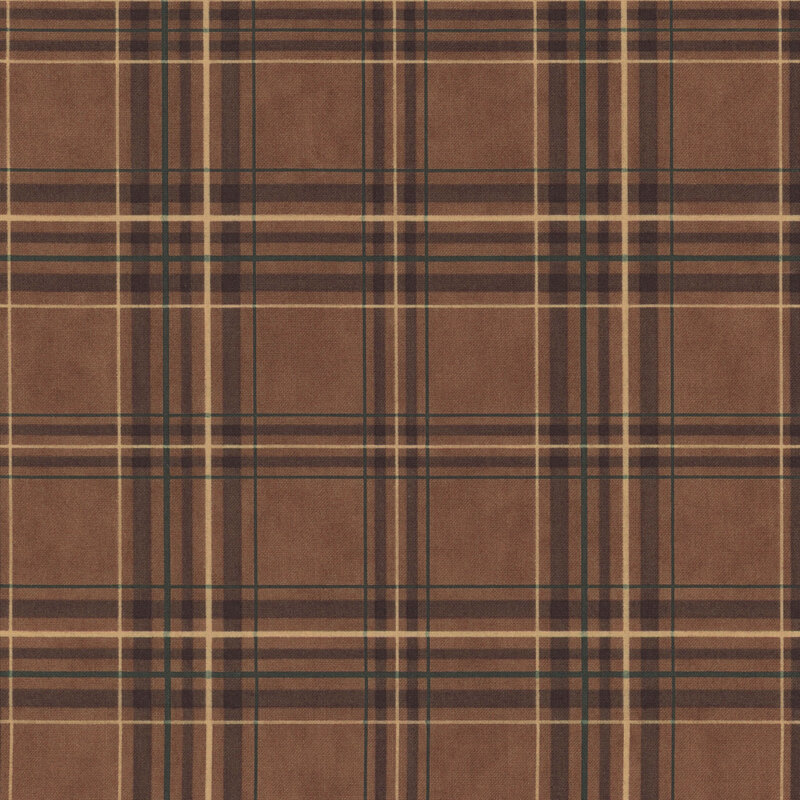 Brown fabric with a classic plaid pattern.