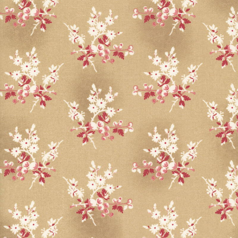 Red and white floral bunches on a tan mottled background