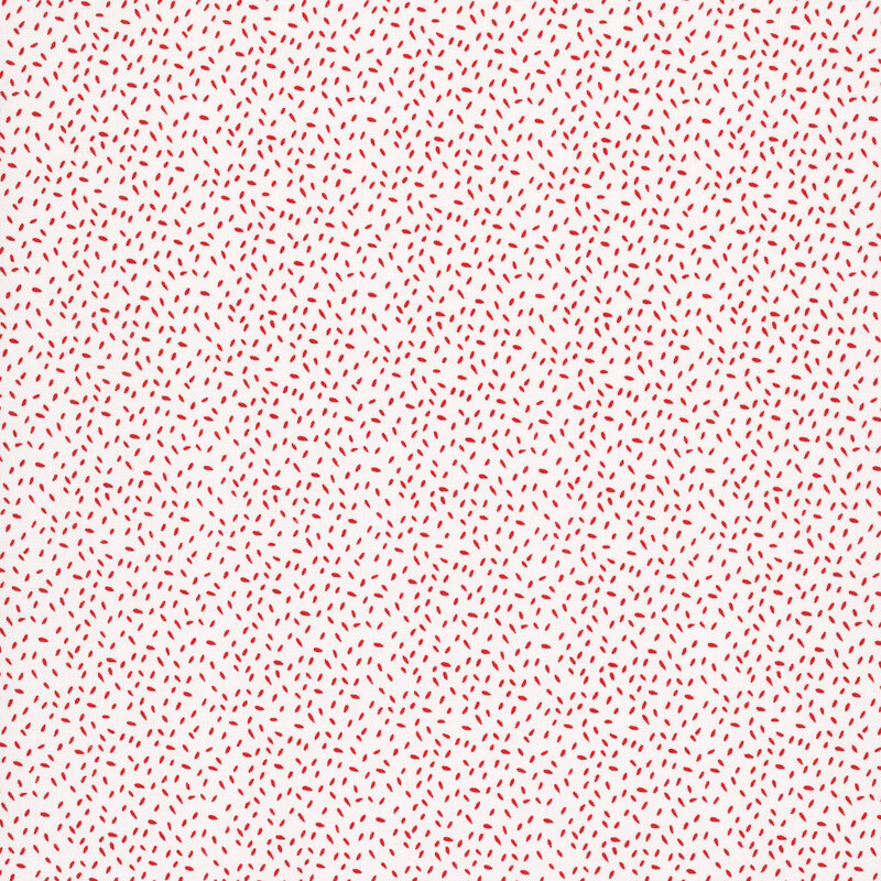 White fabric with small, abstract red dots.