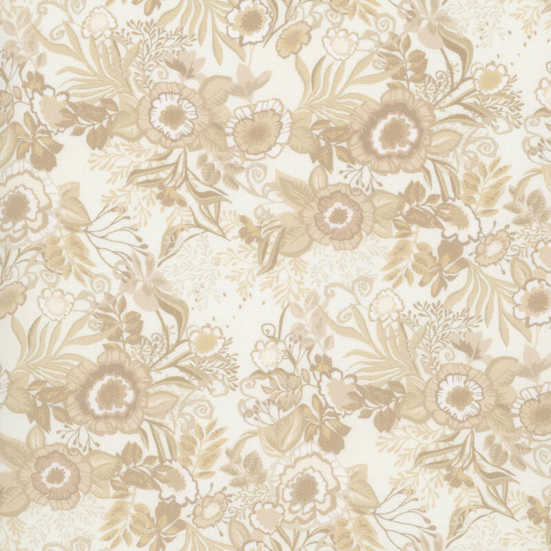 Cream fabric featuring tonal floral bouquets.