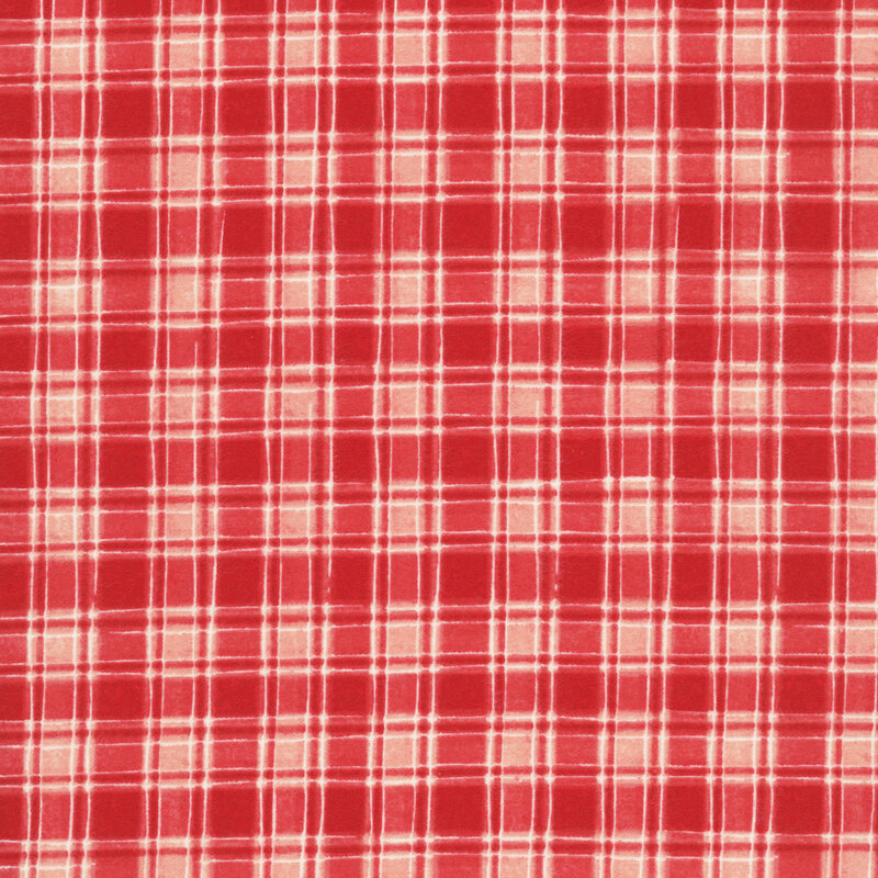 Red flannel fabric with a softly textured plaid design.