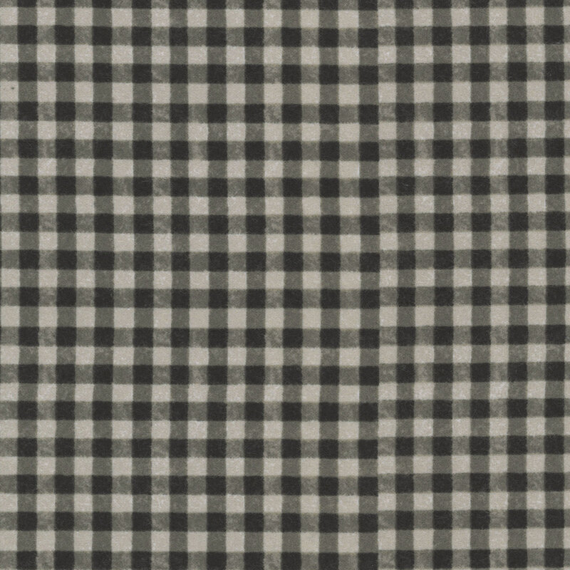 Gray flannel fabric with a mottled black gingham pattern.