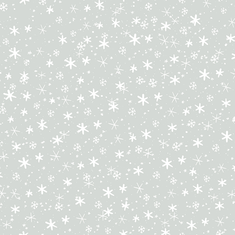 Gray fabric with a pattern of stylized snowflakes.