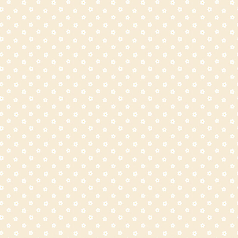 Beige fabric with cream flower-shaped polka dots