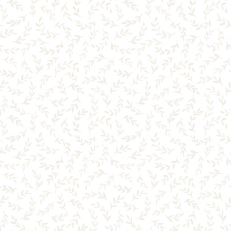 Off-white fabric with a tossed pattern of light beige leafy stems