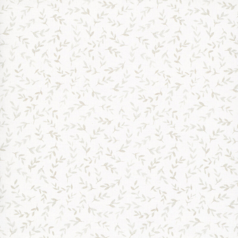 Off-white fabric with a tossed pattern of light beige leafy stems