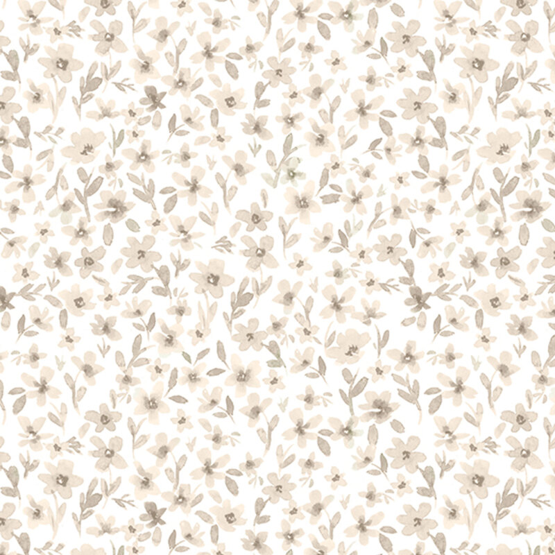 Cream fabric with a pattern of neutral watercolor florals