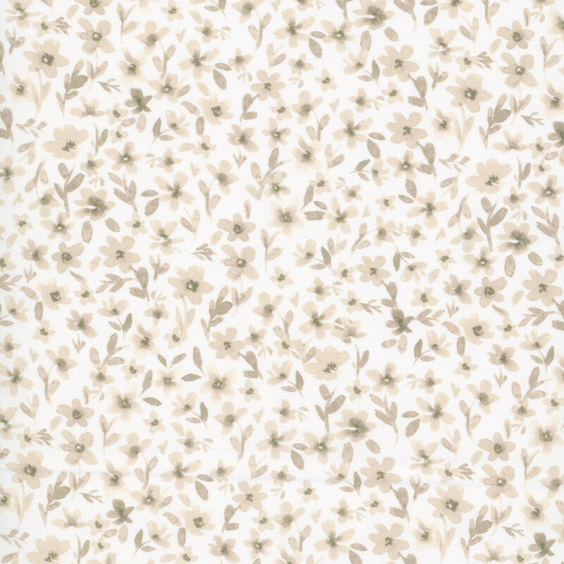 Cream fabric with a pattern of neutral watercolor florals