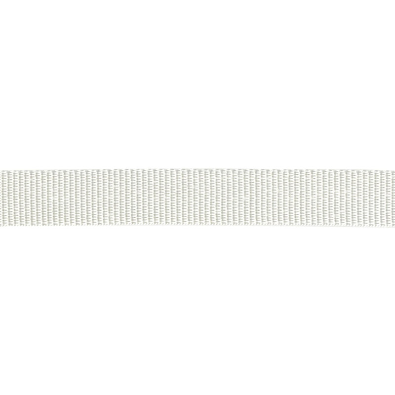 A strip of the 1" white polyester webbing, isolated on a white background.