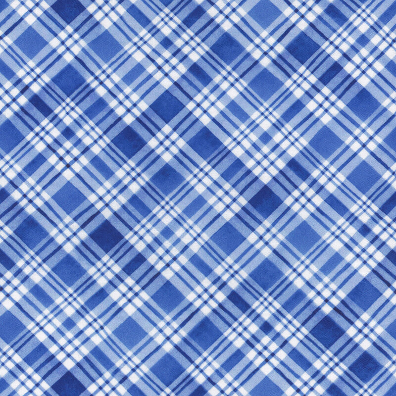Navy blue diagonal plaid on a white background.
