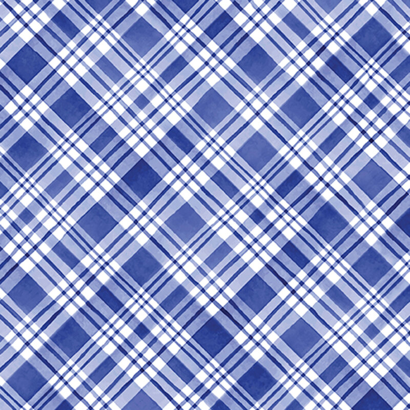 Navy blue diagonal plaid on a white background.