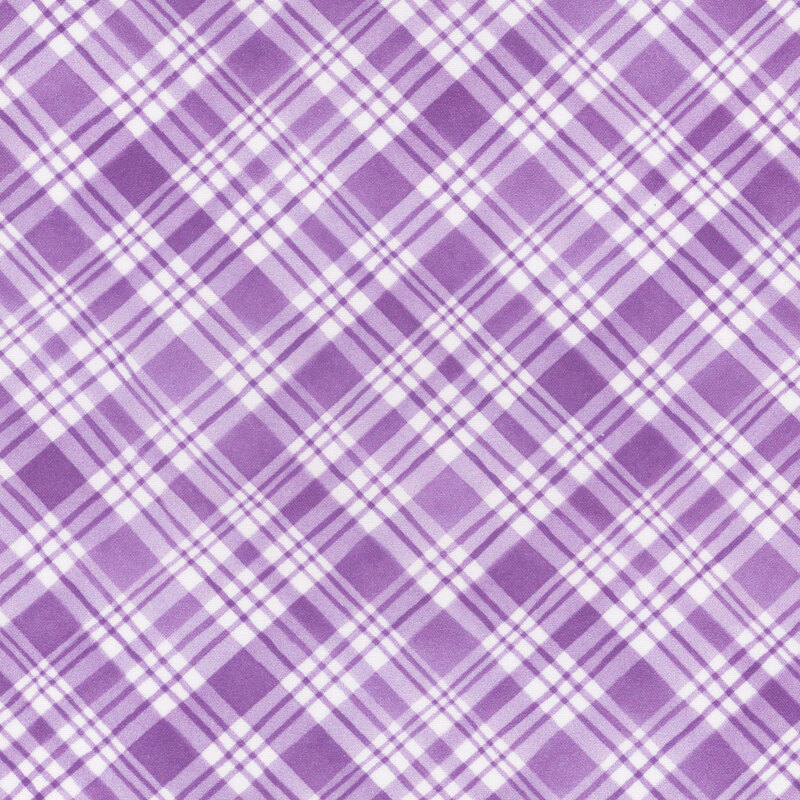 Lavender diagonal plaid on a white background.